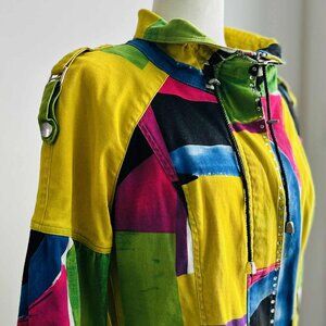 Berek Multicolor Abstract Art Graphic Cotton Jacket with Rhinestone Trim – US M
